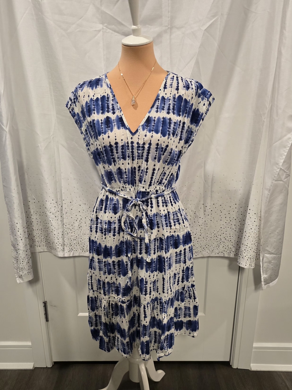 Gap Tie Dyed Fit And Flate Blue and White Midi Dress, Sz  M
